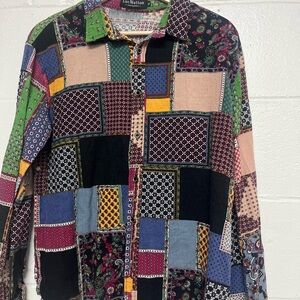 Patchwork Button-Up Shirt — Multicolor